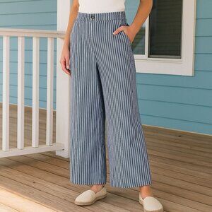 NEW Hollister Ultra High Rise Linen Blend Stripe Flare Pants Coastal Old Money S